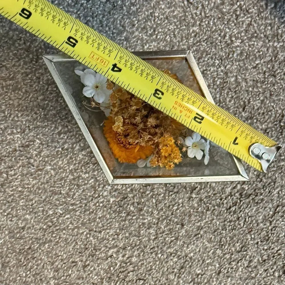 Leonard Creations Dried Flower Arrangement 6” Tall Glass Box Wood Terrarium